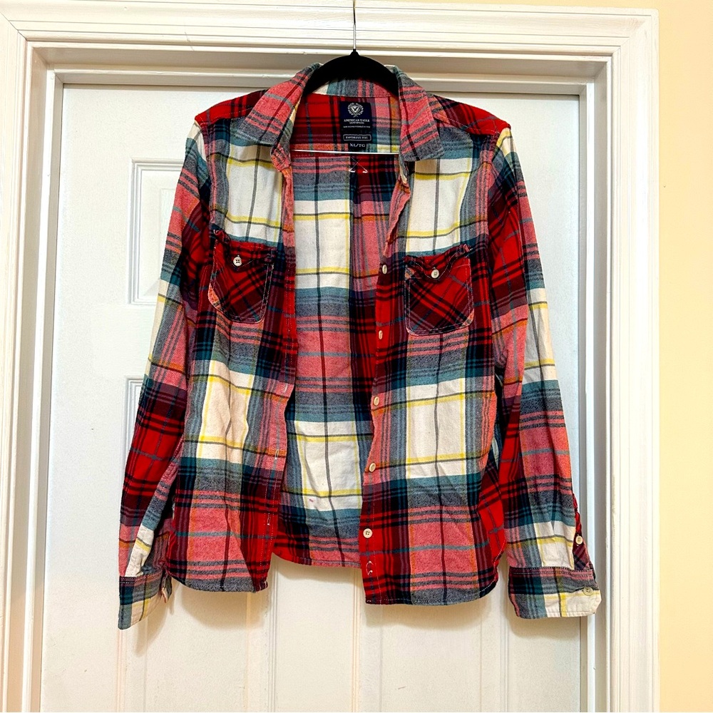 American Eagle Women’s Red Holiday Flannel | Favorite Fit | Size XL